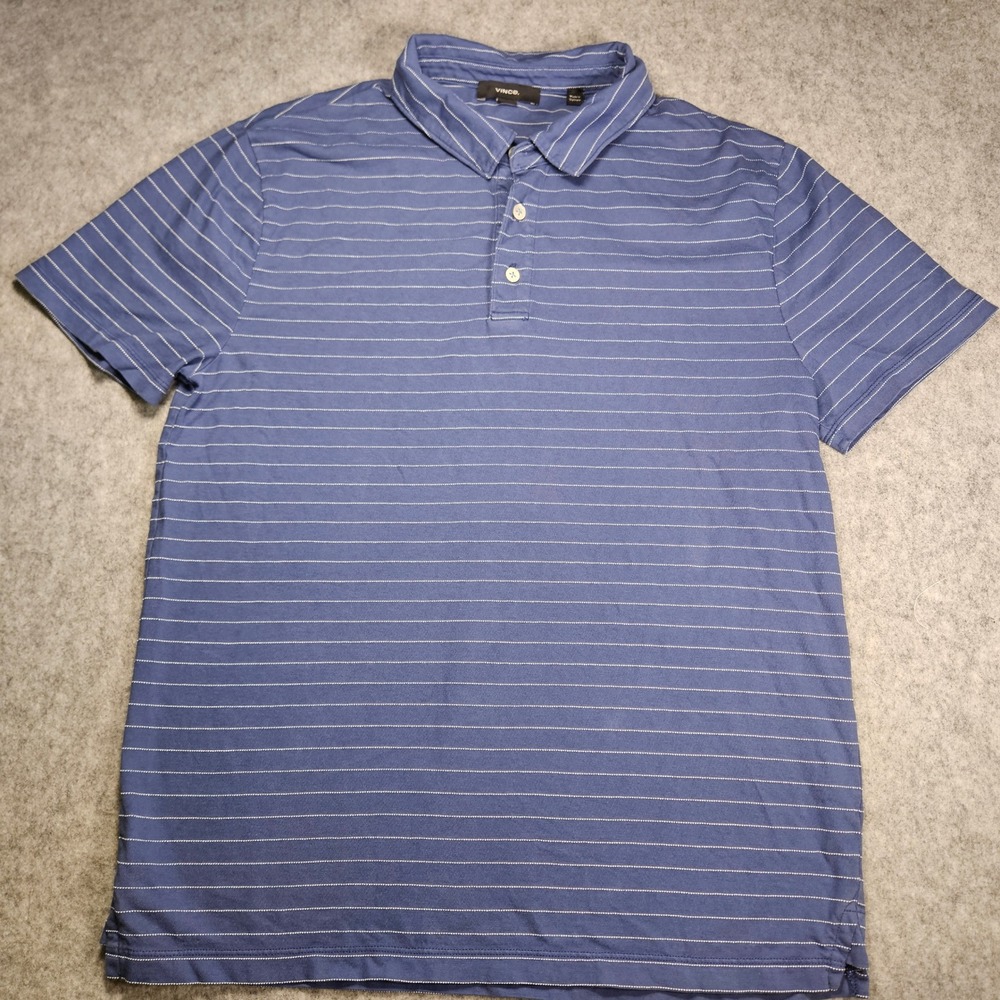 Vince Mens Blue Striped Short Sleeve Casual Classic Polo Shirt Preppy Size M